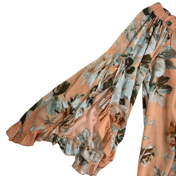 A Beautiful Soul Womens 1X Floral Top Ruffled Bell Sleeves Stretchy Beachy Boho - Picture 3 of 14